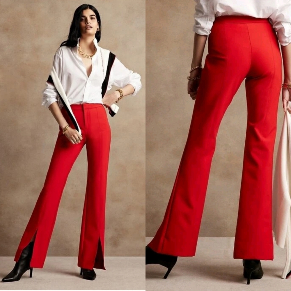 BANANA REPUBLIC Flare Sculptweave Pant Size 12 L Red Sunset New With Tag